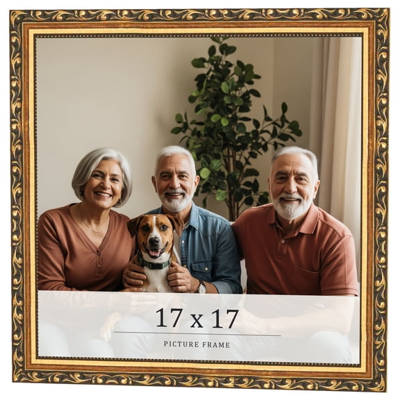 17x17 Frame Black & Gold Solid Wood Picture Frame Width 1.125 Inches | Interior Frame Depth 0.375