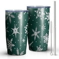 thumbnail image 2 of 20oz Tumblers Green Christmas Snowflake Pattern Stainless Steel Vacuum Insulated Double Wall Travel Tumbler Cups Mug with Lid and Straw,Cleaning Brush for Cold & Hot Drinks, 2 of 7