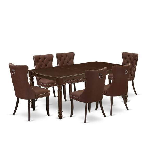 East West Furniture 7 Piece Dining Room Set Consists of a Rectangle Wooden Table