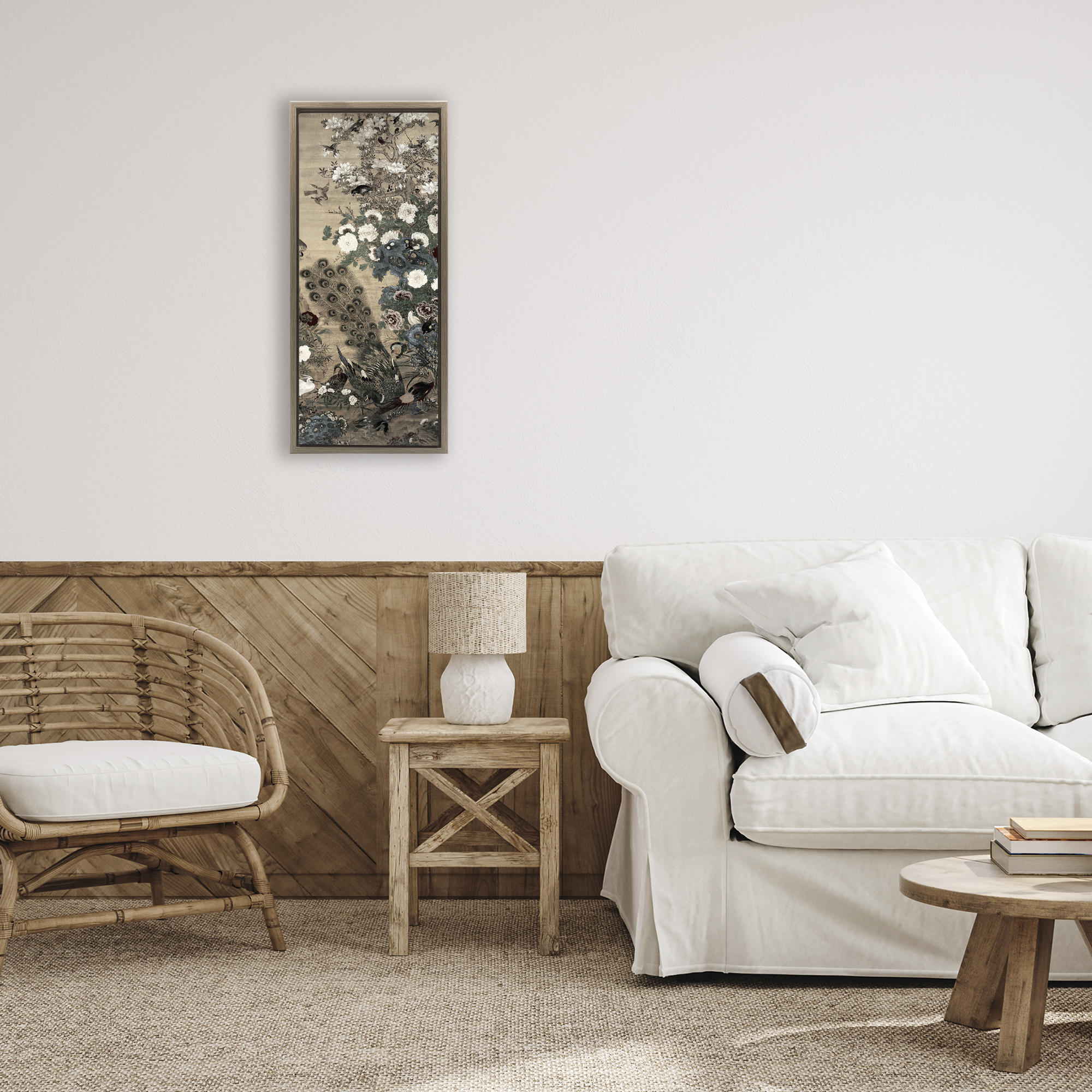 Ornate Silk And Moonlight Brown Framed Floater Canvas Wall Art, design by Vintage Hustle