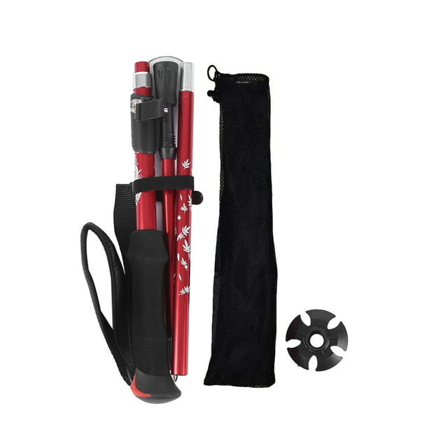 Bastones de trekking de aleación de aluminio de 5 secciones, plegables, para senderismo, escalada y con soporte para barro, color rojo