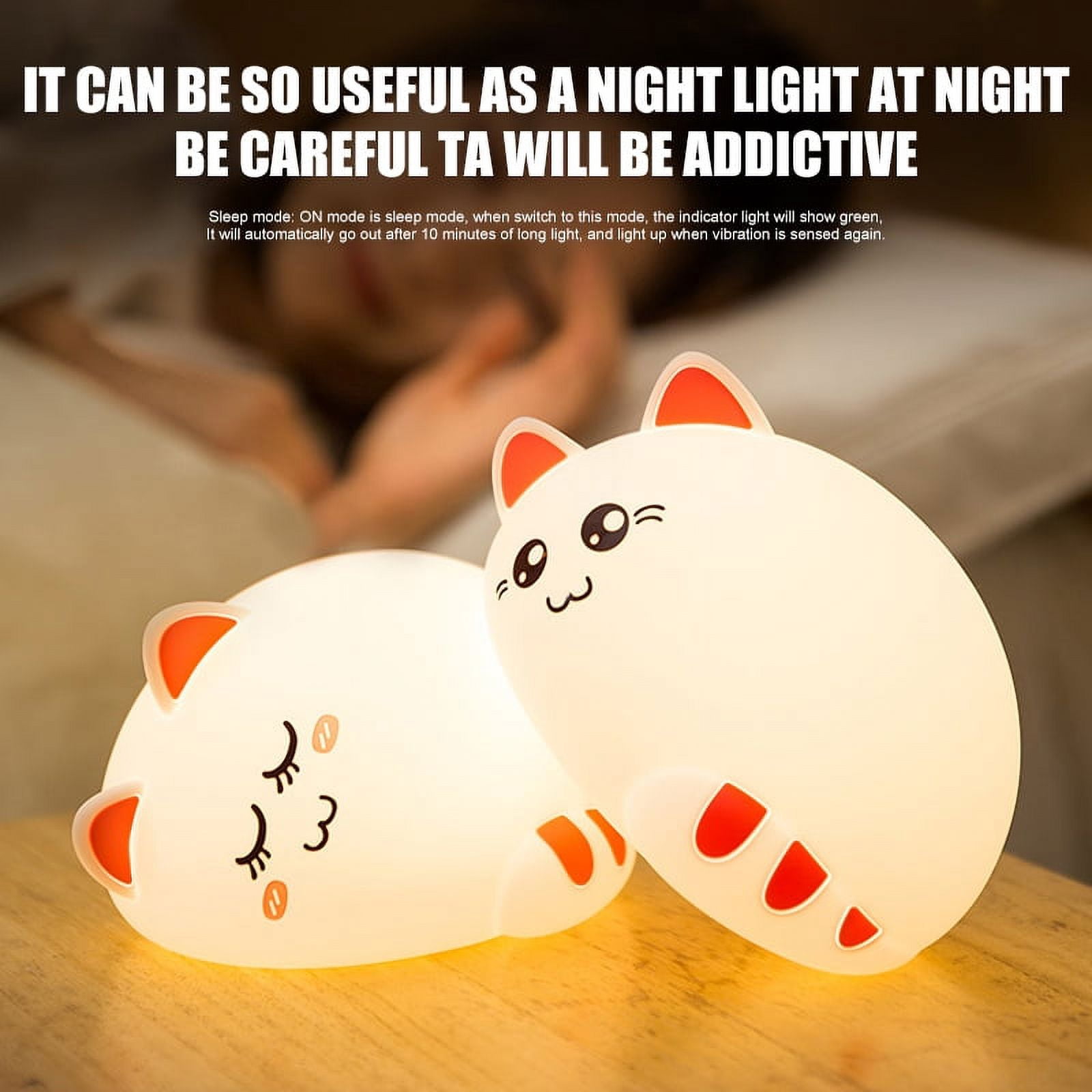 Children Night Light LED Cute Silicone Cat Lamp Lighting Modes/USB Rechargeable/Timing Off Remote&Tap Control Night Light for Kids Nursery Baby Bedroom Living Room Birthday Gift