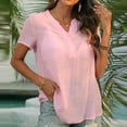 thumbnail image 5 of Women's Linen Shirts Summer Short Sleeved T-Shirts Casual Loose Cotton Linen Blouses Solid Color V-Neck Pullover Tops, 5 of 9