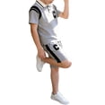 thumbnail image 4 of ZHOGXU Summer Boys Short Sleeve Shirt And Shorts With Letter C Printed Button Down Collar Striped Lapel Color Block For And Everyday Wear, 4 of 6