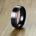 thumbnail image 4 of 6mm Black With Rainbow Color Mens Wedding Band Ring Stainless Steel Classic Gift, 4 of 6