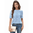 thumbnail image 2 of Women'S Summer Eyelet Hollow Out Crochet Lace Embroidered Short Sleeve Puff Tops XL, 2 of 7