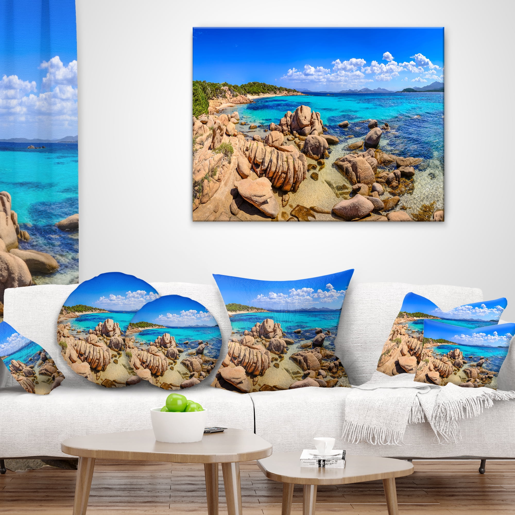Designart Coastline Panorama - Beach Photography Throw Pillow - 12x20