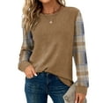 thumbnail image 5 of Waffle Knit Tunic Tops for Women Curved Hem Dressy Long Sleeve Shirts Trendy Fall Fashion Crewneck Sweaters Camel S, 5 of 6