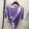 thumbnail image 6 of Yokua Women's Crew Neck Tee Top Loose Short Sleeve T-shirt Nice Shiny Glitter T-shirt, 6 of 20