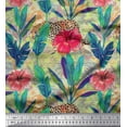 thumbnail image 1 of Soimoi Japan Crepe Satin Fabric Leopard,Tropical Leaves & Floral Print Fabric by the Yard 42 Inch Wide, 1 of 1