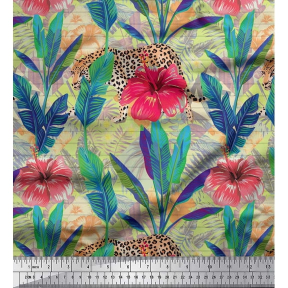 Soimoi Georgette Viscose Fabric Leopard,Tropical Leaves & Floral Print Fabric by the Yard 42 Inch Wide