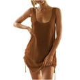 thumbnail image 2 of Itsame Womens Casual Dresses Solid Color Round Neck Thin Dress Brown Size S, 2 of 9