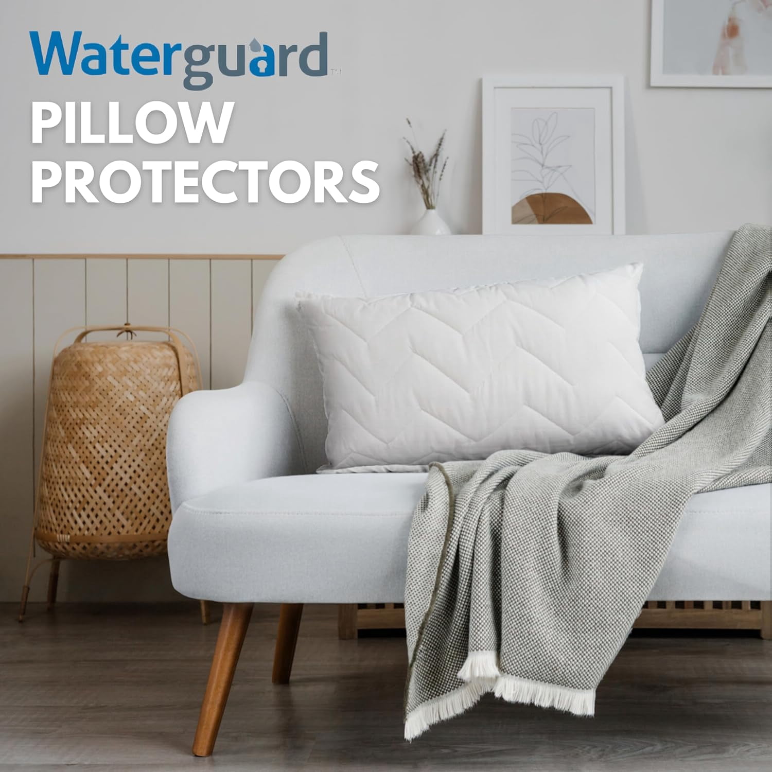 Waterguard Waterproof Pillow Protectors - Zippered Bug Proof, Quilted Thick Pillow Covers - 100% Cotton Shell Pillow Encasement - King Size (20x36) Set of 2