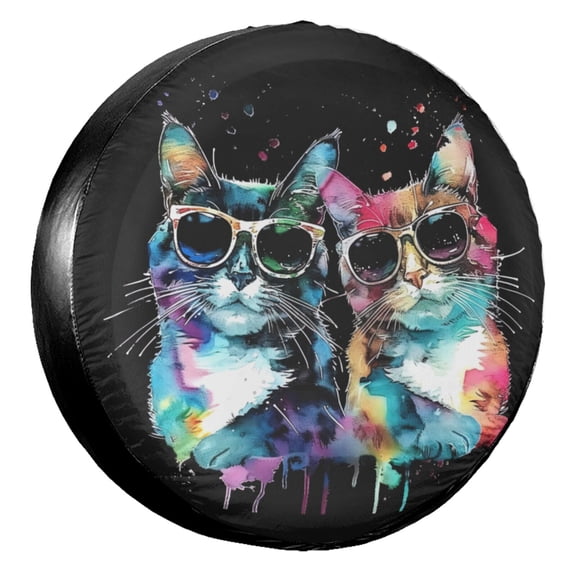 KAKALAD Watercolor Cat 01 Spare Tire Cover Universal Vehicle Accessories Buckle Car Tools 14”in