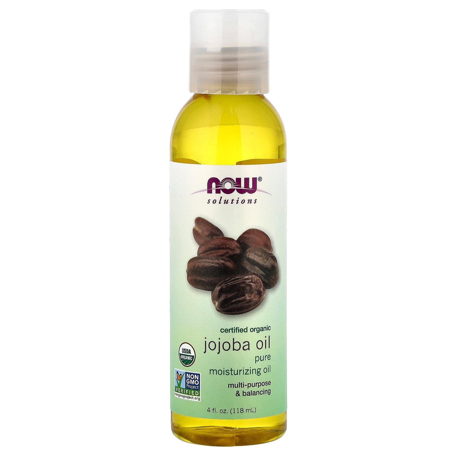 NOW Solutions, Organic Jojoba Oil, Moisturizing Multi-Purpose Oil for Face, Hair and Body, 4-Ounce