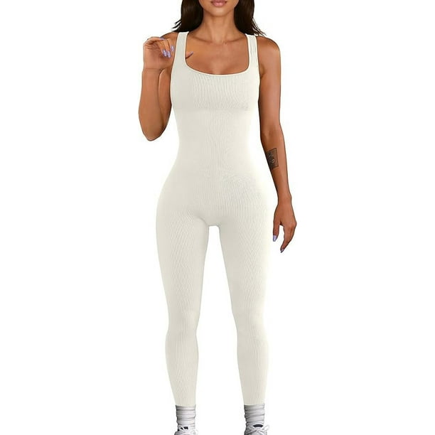 Monos de yoga de una pieza acanalados para mujer, monos de ejercicio sin mangas