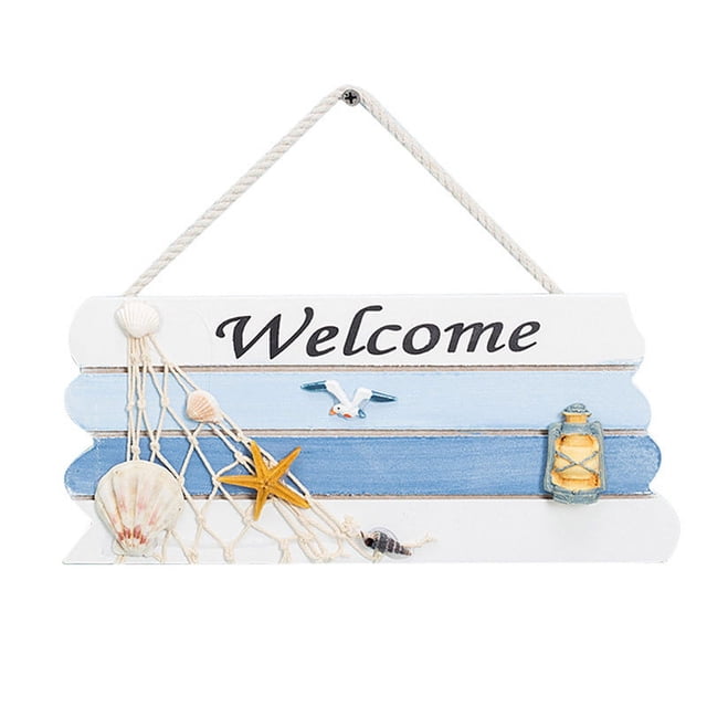 Letrero de bienvenida de madera para colgar en la pared, Tablero de muestra de bienvenida para playa, barco, océano, placa temática, adornos, puerta de casa