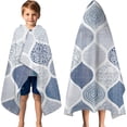thumbnail image 3 of Blue and White Geometric Quatrefoil Pattern Hooded Bath Towel，60"x35" for Ages 3 To 12 Kids, Quick Dry Lightweight Soft Microfiber Hood Beach Towel Cover Up for Kids, 3 of 7