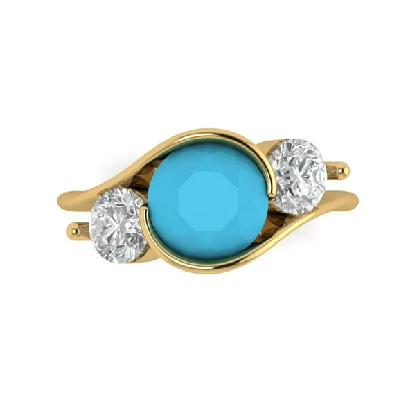 Three-Stone Engagement Ring for Women - 3.5ct Simulated Turquoise in 18K Yellow Gold Promise Ring