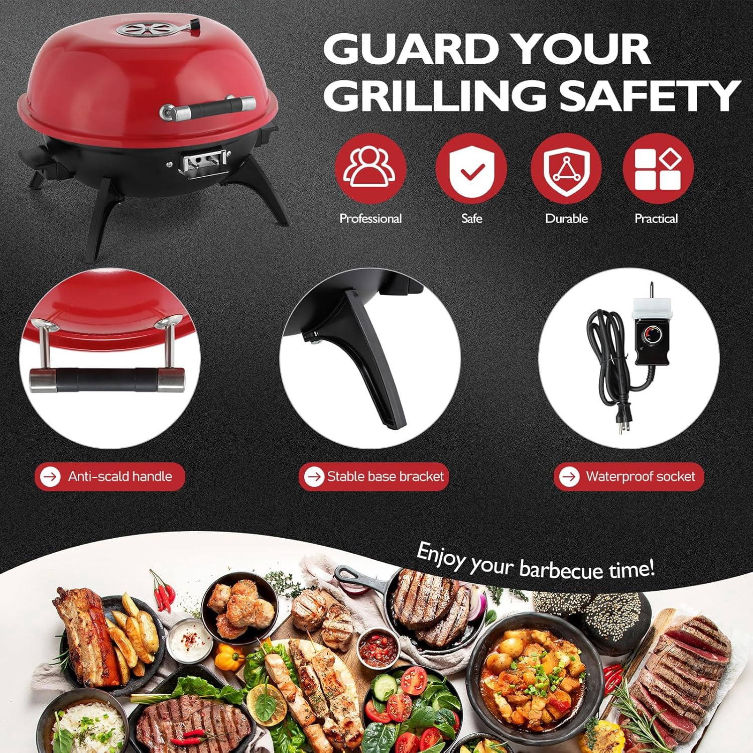 1600W Red Tabletop Electric Grill with Temperature Control, 304 Stainless Steel Grill w/Double Layer Design, Portable & Removable, Small Stove for Indoor and Outdoor Use