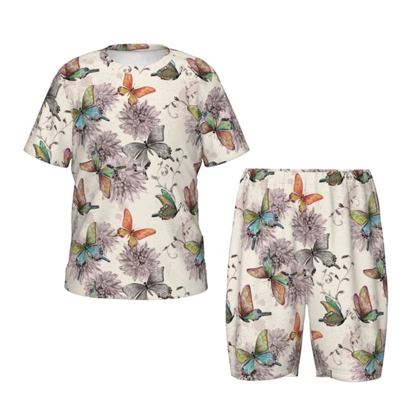 Balery Flying Butterflies-1 Conjunto de Pijama Infantil de Manga Corta con Estampado – Ropa de Dormir de Algodón Suave-3X-Large