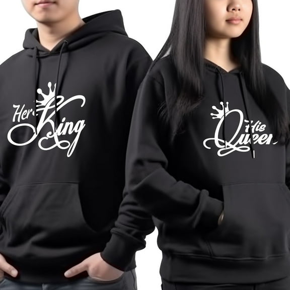 Lotusprinthandmade Matching Couple His Queen/ Her King Hoodie 2D S-5XL 50/50 Cotton/Polyester Mix (S)