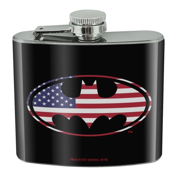 Batman USA American Flag Shield Logo Stainless Steel 5oz Hip Drink Kidney Flask