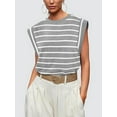 thumbnail image 3 of SHIBEVER Cap Sleeve Tops for Women Casual Crewneck Tops Summer Basic Tee Shirts Fashion Loose Fit Tunic Gray Stripe Womens Clothes Plus Size XXL, 3 of 6