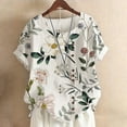 thumbnail image 2 of CHOK Hauts d'Été pour Femmes Tendance Lin Coton Confortable Manches Courtes Chemises Habillées Blouses Col Rond Hauts d'Été 2024 Imprimé Floral T-Shirts Décontractés Tunique Plus, 2 of 4