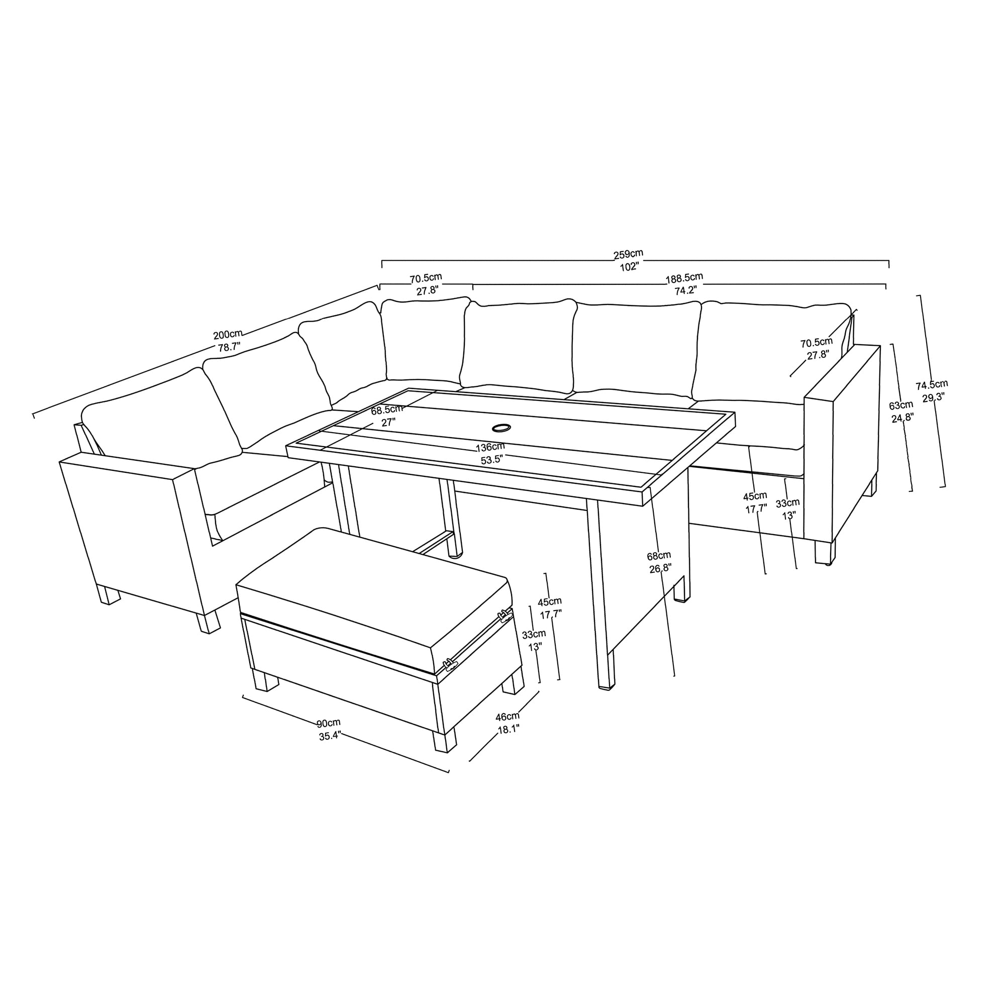 Ensemble à dîner modulaire extérieur en acier 4 pièces avec housses et coussins Brookbury Better Homes & Gardens, gris anthracite