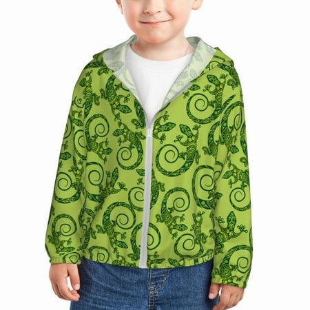 

Sun Hoodie for Kids Tropical Cute Lizard Gecko Green Long Sleeve Swim Fishing Shirts Sun Protection Zip Up Jacket Clothing Athletic Hoodie