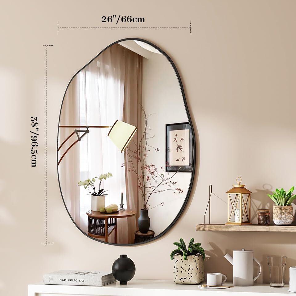 AnyRose Asymmetrical Mirror, 26 x 32 Inches Irregular Wall Mirror, Wood Frame Unique Shape Wall Mounte, Decorative