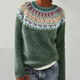 thumbnail image 2 of Womens Fair Isle Knit Sweaters Winter Striped Casual Loose Long Sleeve Tops Striped Sweater Women Green XL, 2 of 6