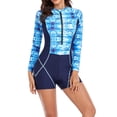 thumbnail image 5 of WREESH Womens Rash Guard One Piece Swimsuit Long Sleeve Diving Suit Siamese Summer Beach Surfing One-Piece Zipper Swimwear Bathing Suit Blue, 5 of 10