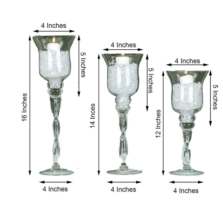 Glass Candle Holder H-12, 14, 16 Set of 3 Pedestal Stem Hurricanes