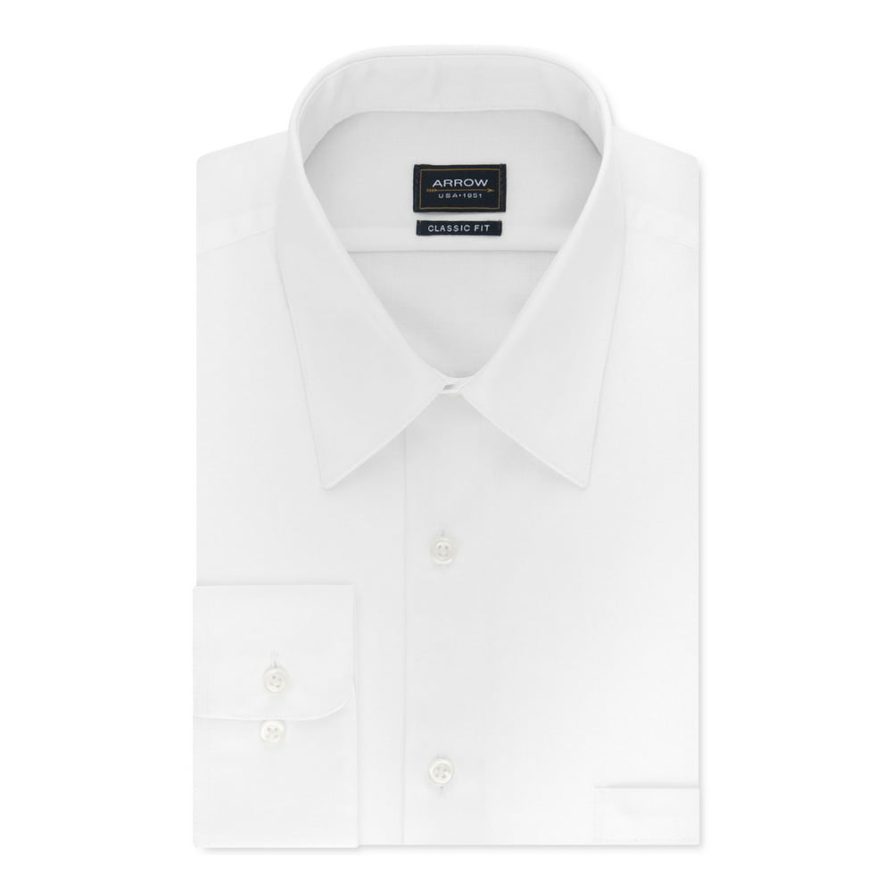 Arrow Mens White Collared Dress Shirt Classic Size: 16/16.5- 32/33 ...