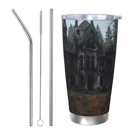 

Susaid Gloomy Mansion Forest Scene Print 20oz Car Cup Insulated Coffee Cup Fully Spill Proof Travel Coffee Mug Stainless Steel Tumbler for Work Home Outdoor Car-Straw Three-piece Set