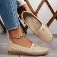 thumbnail image 4 of Women's Classic Loafers Leather Flowers Arch Support Flats Slip on Loafers No Heel Round Toe Wide Width Business Casual Working Shoes,Beige 41(US-8), 4 of 7
