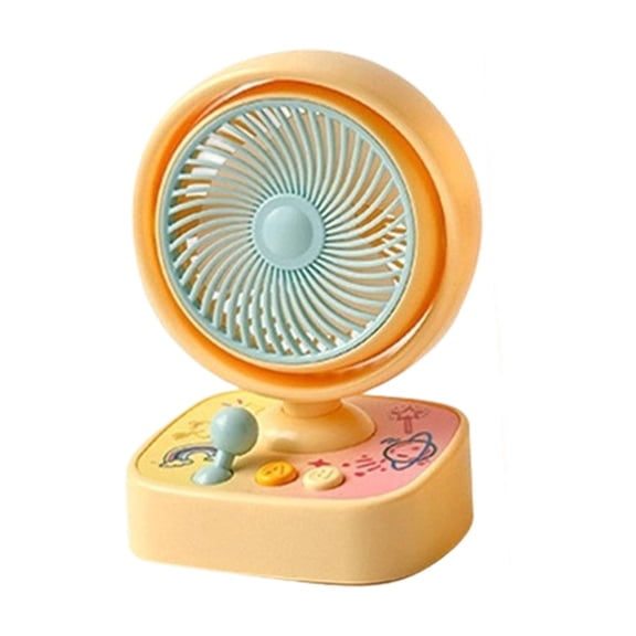Yellow Arcade Game Style Desktop Small Fan, Portable Rechargeable USB Desk Fan with Adjustable Angle for Home & Office