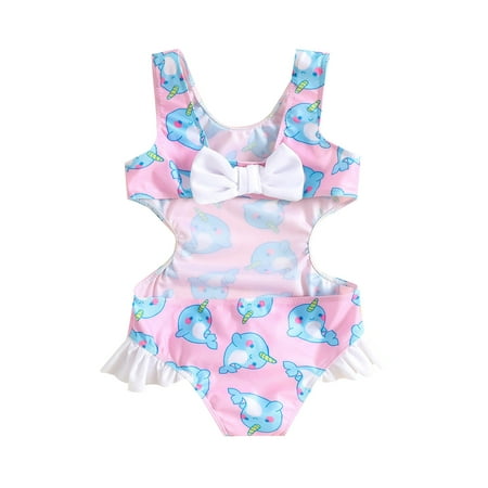 

Woshilaocai Infant Toddler Baby Kids Girls Bikini Set Sleeveless U Neck Cherry Dolphin Print Swimsuit One-Piece Summer Beachwear