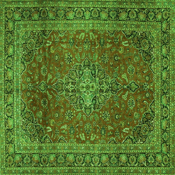 Ahgly Company Indoor Square Medallion Green Traditional Area Rugs, 6' Square
