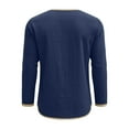 thumbnail image 5 of purcolt Men's Cotton Linen T Shirts Color Block Crew Neck Button Long Sleeve Shirts Athletic Tops for Workout Running Gym, 5 of 6