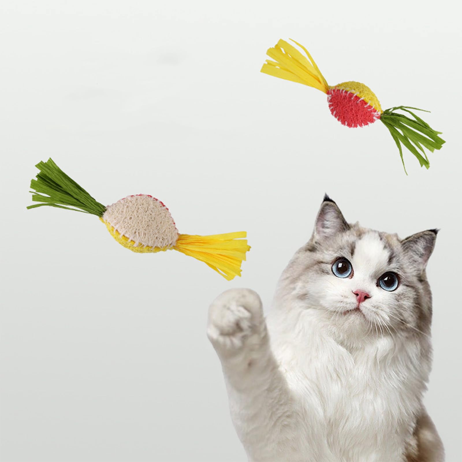 2 Pcs Natural Loofah Cat Toys Teeth Cleaning - Loofah Catnip Chew Sticks, Elastic Bouncing Chew Toy for Cats
