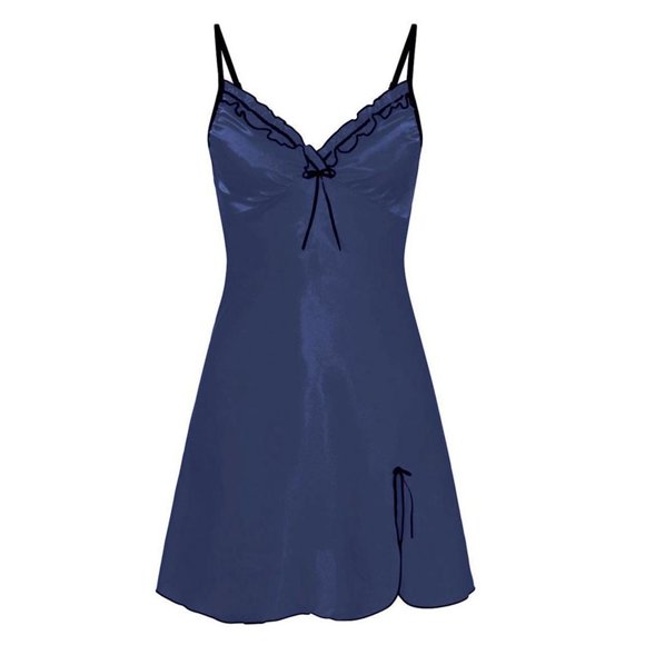 Women‘s Sleepwear Satin Nightgown V Neck Silk Nighty Sleeveless Nightwear Lace Chemise