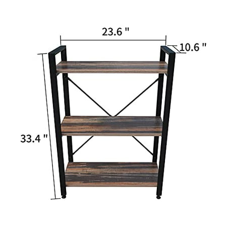 Small Bookshelf 3 Tier Industrial Wood, Small Wood Bookcase