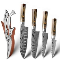 Japanese Chef Knife Set,Kitchen Knife Sets with 7" Santoku Knife,5" Santoku Slicing,5" Utility Knife,4" Paring Knife and Chicken Scissor