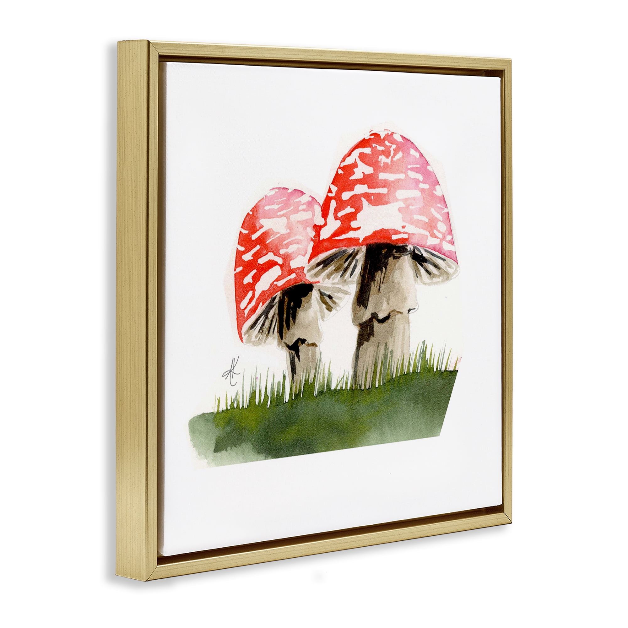 Stupell Industries Red Mushroom Pair Plants & Flowers Painting Gold Floater Framed Canvas Art Print Wall Art, 18 x 18