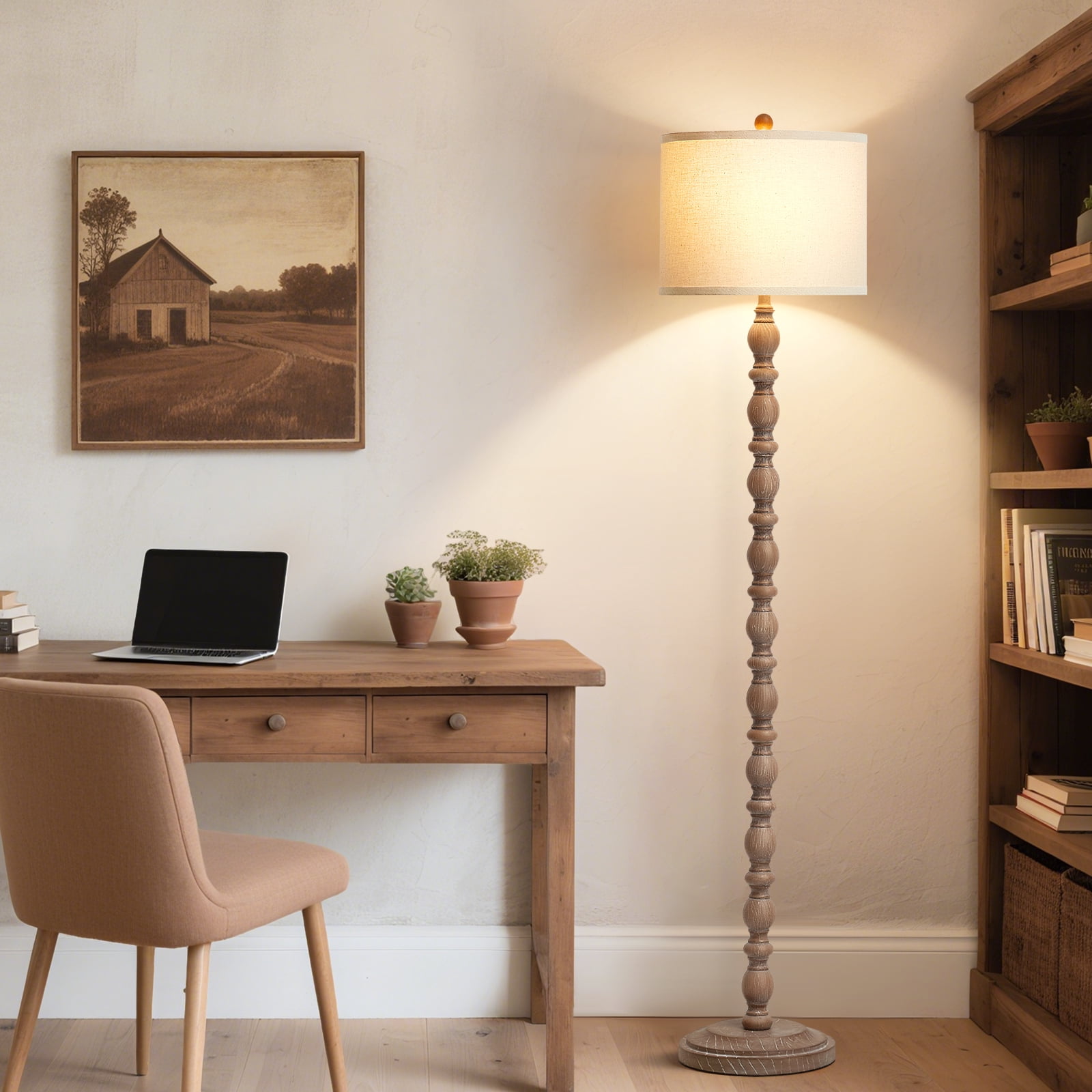 NATYSWAN 62" Floor Lamp for Living Room,Retro Farmhouse Resin Tall Standing Lamp with 3 Color Temperatures for Bedroom, Office