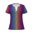 thumbnail image 3 of Naloa Leopard Neon Rainbow Gradient Print T-Shirts Short Sleeve V Neck Tees for Women Fashion Tops Trendy Lightweight Soft Casual Summer Outfits Clothes, 3 of 5