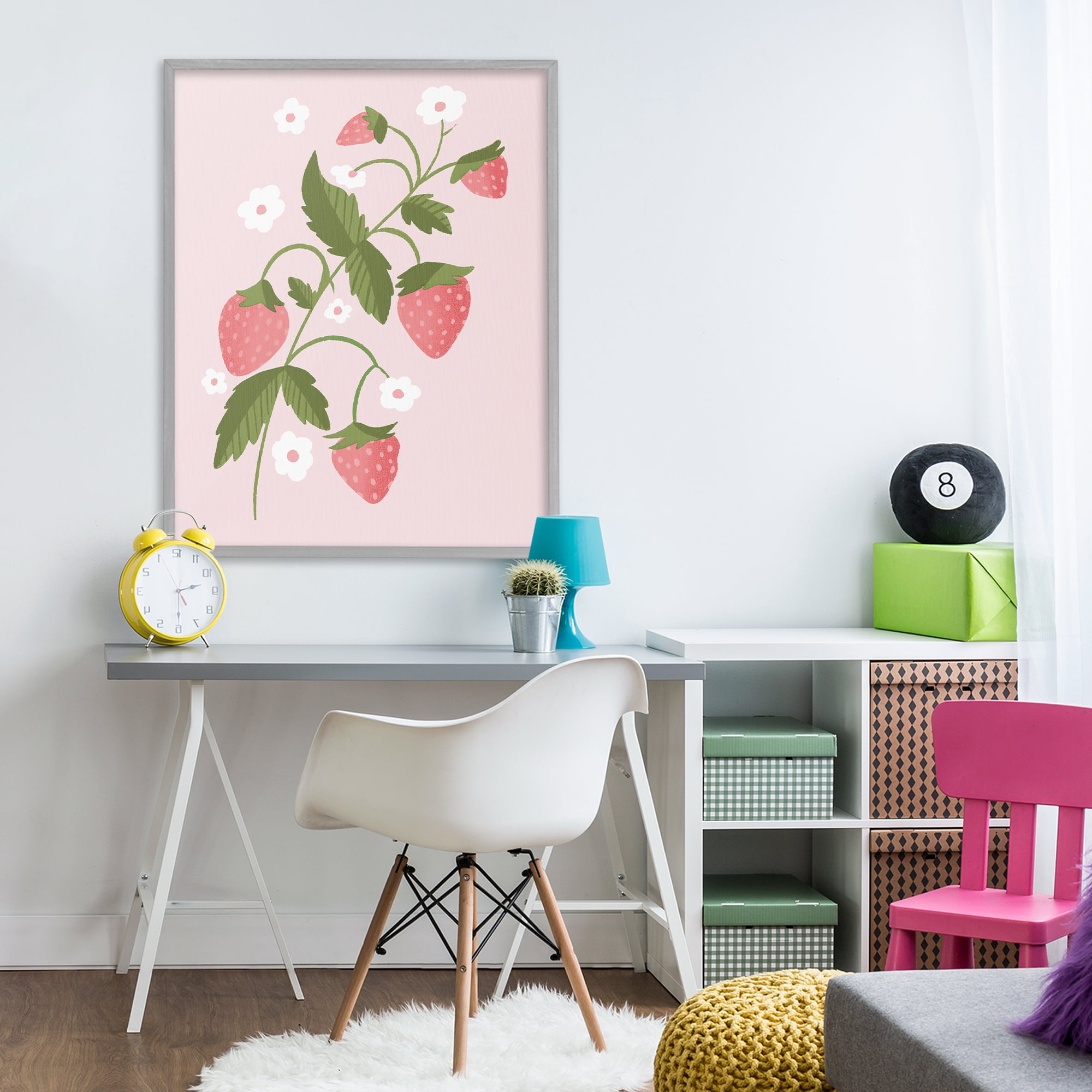 Stupell Industries Pastel Strawberries Branch Gray Framed Giclee Art, design by Paige Sredenschek